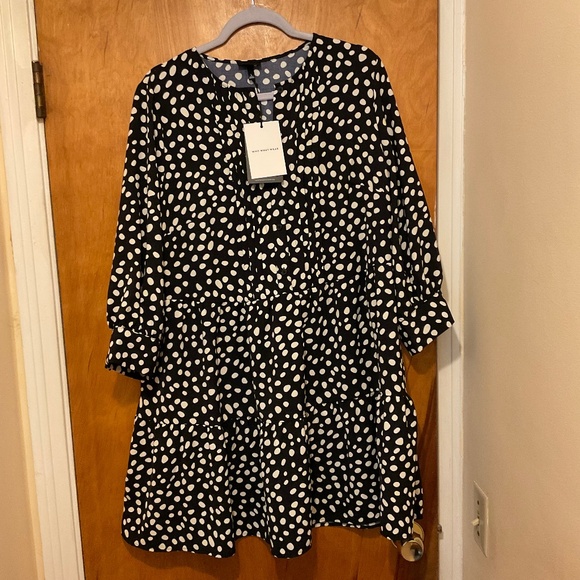Who What Wear Polka Dot Dress Sz L Black White NWT Baby Doll Style - Picture 1 of 14